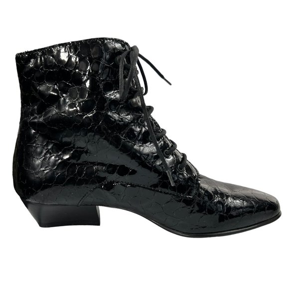 Vintage Maremo Patent Leather Croc Embossed Lace Up Ankle Boots in Black Size 36 - Picture 6 of 12